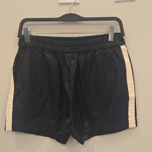 Sanctuary Black Coated Athletic Shorts with Cream Side Stripe Medium NWT